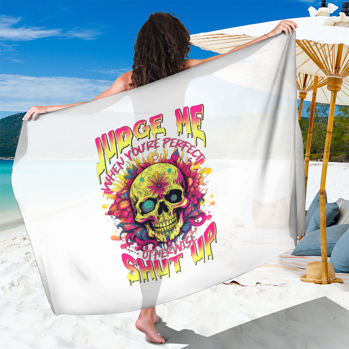 Flower Skull Sarong Judge Me When You're Perfect Otherwise Shut Up - Wonder Print Shop