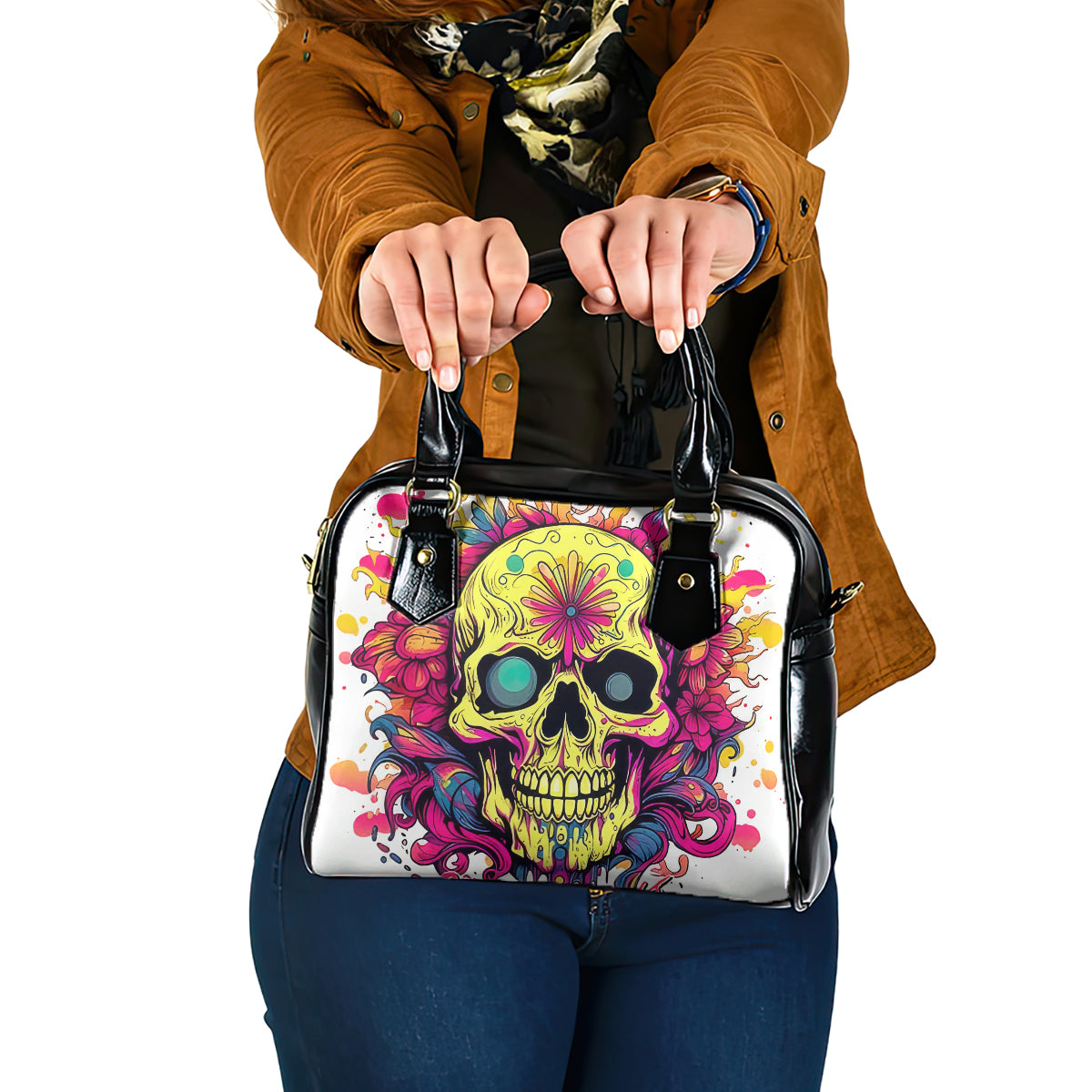 Flower Skull Shoulder Handbag Judge Me When You're Perfect Otherwise Shut Up