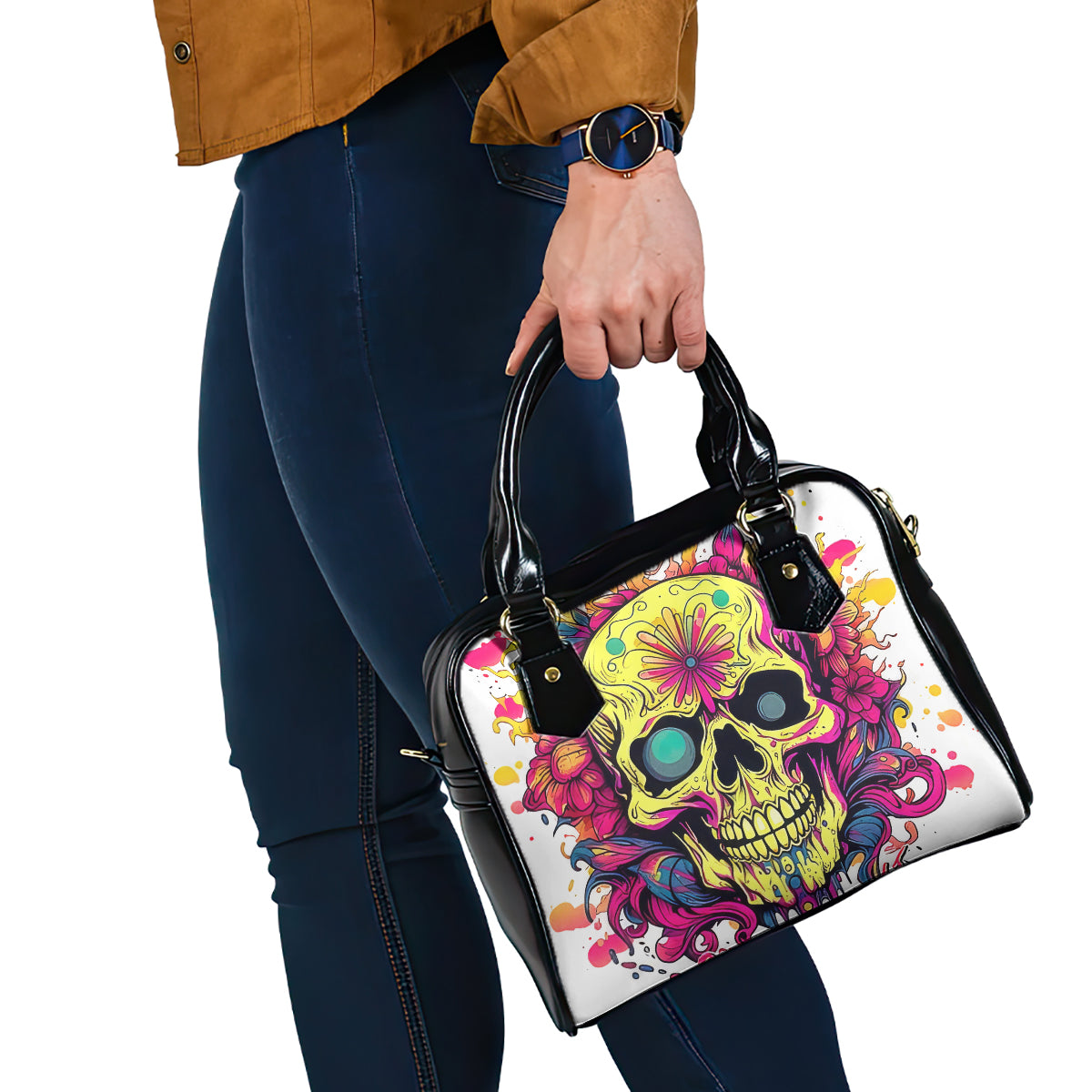 Flower Skull Shoulder Handbag Judge Me When You're Perfect Otherwise Shut Up