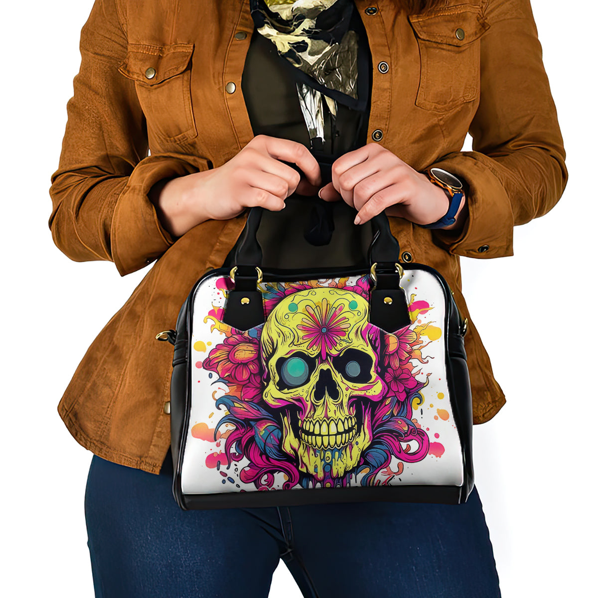 Flower Skull Shoulder Handbag Judge Me When You're Perfect Otherwise Shut Up