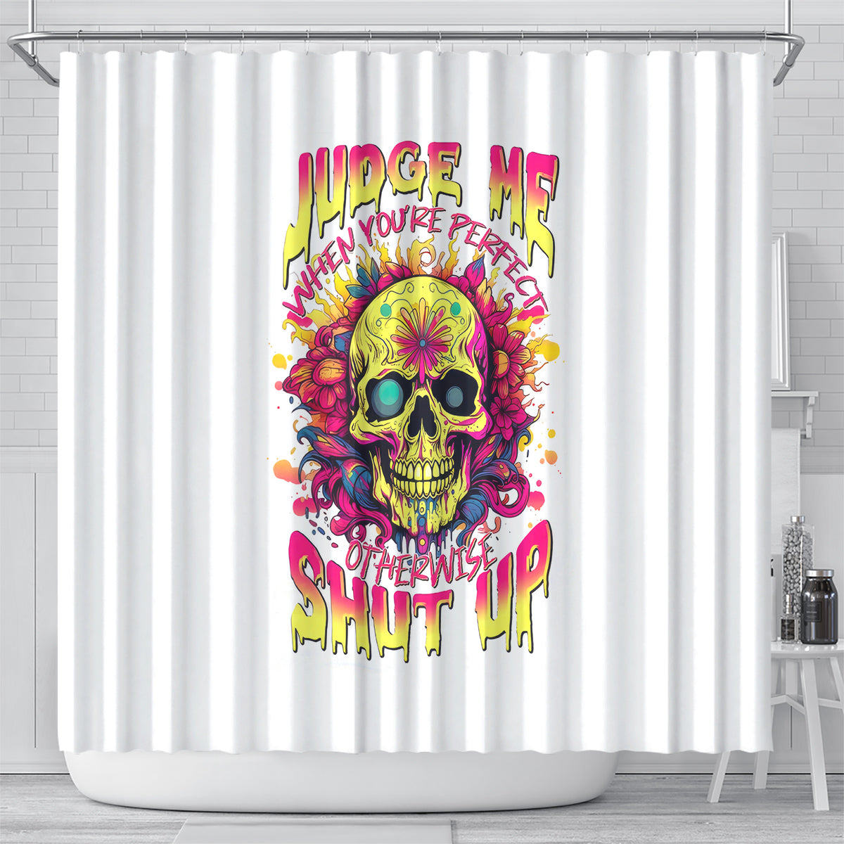 flower-skull-shower-curtain-judge-me-when-youre-perfect-otherwise-shut-up