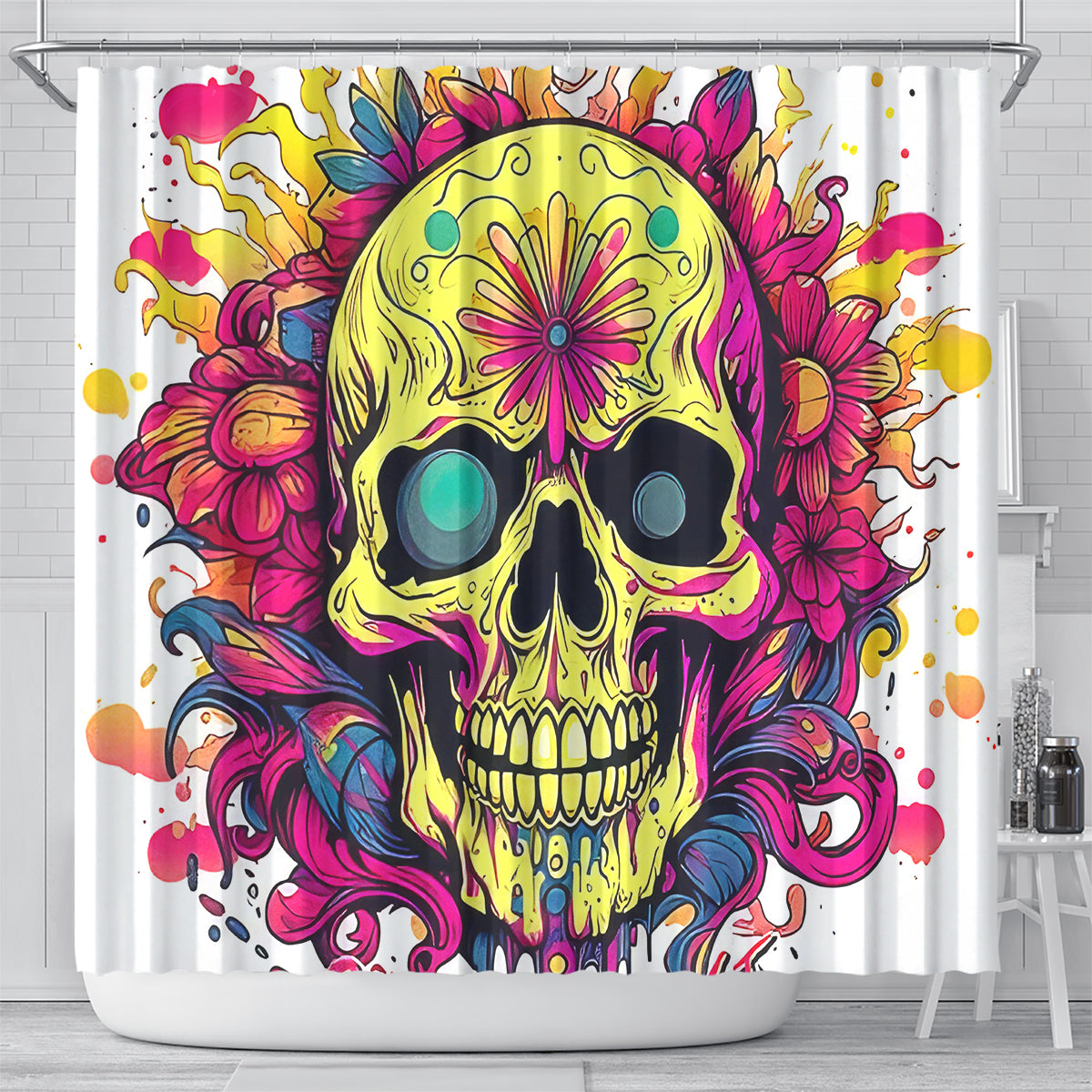 Flower Skull Shower Curtain Judge Me When You're Perfect Otherwise Shut Up