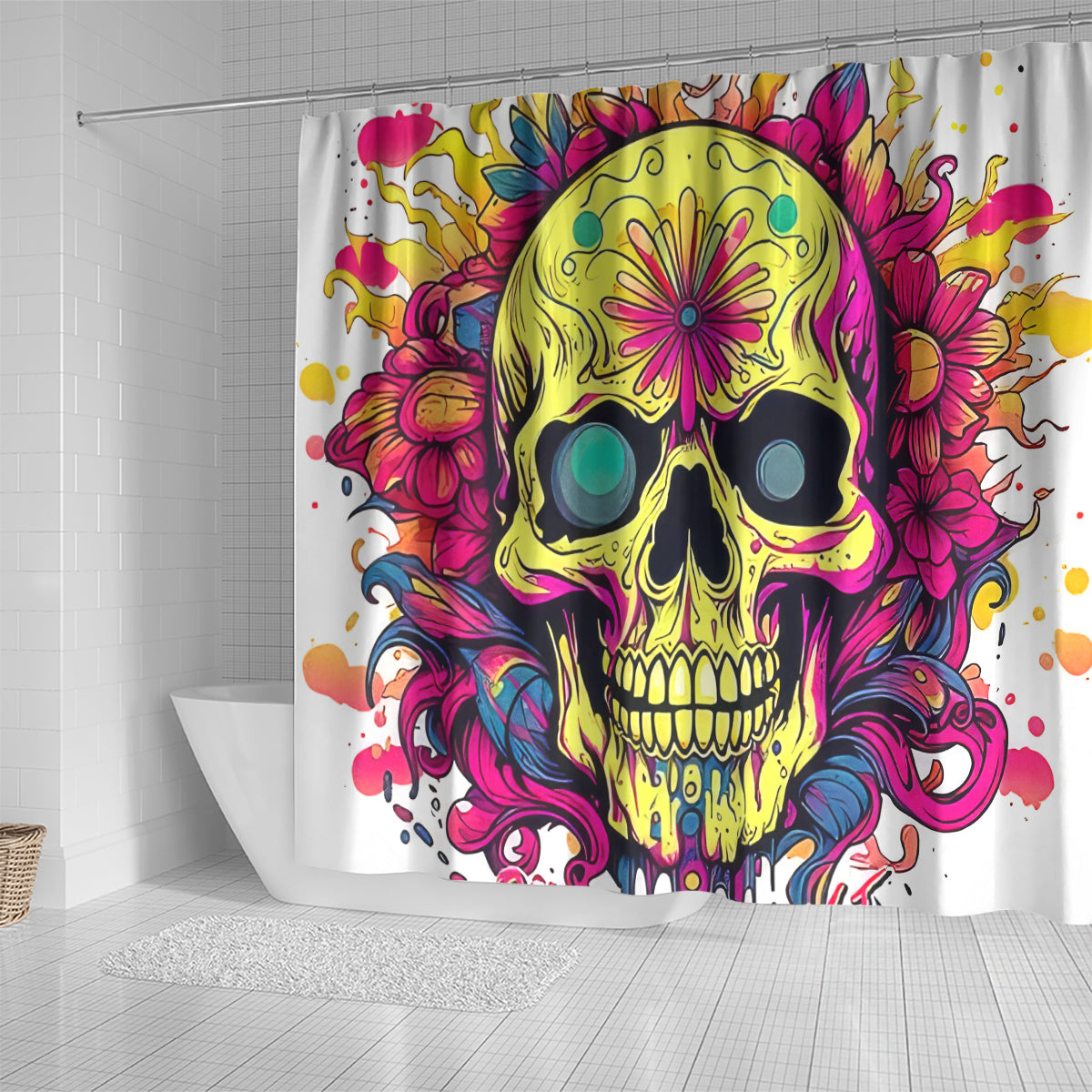 Flower Skull Shower Curtain Judge Me When You're Perfect Otherwise Shut Up
