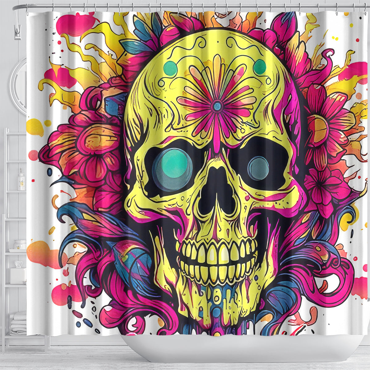 Flower Skull Shower Curtain Judge Me When You're Perfect Otherwise Shut Up