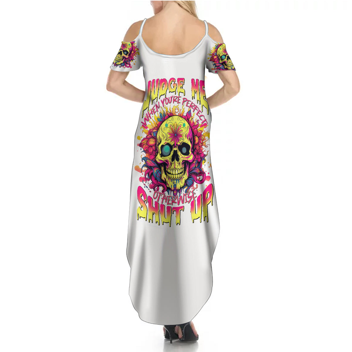 Flower Skull Summer Maxi Dress Judge Me When You're Perfect Otherwise Shut Up - Wonder Print Shop