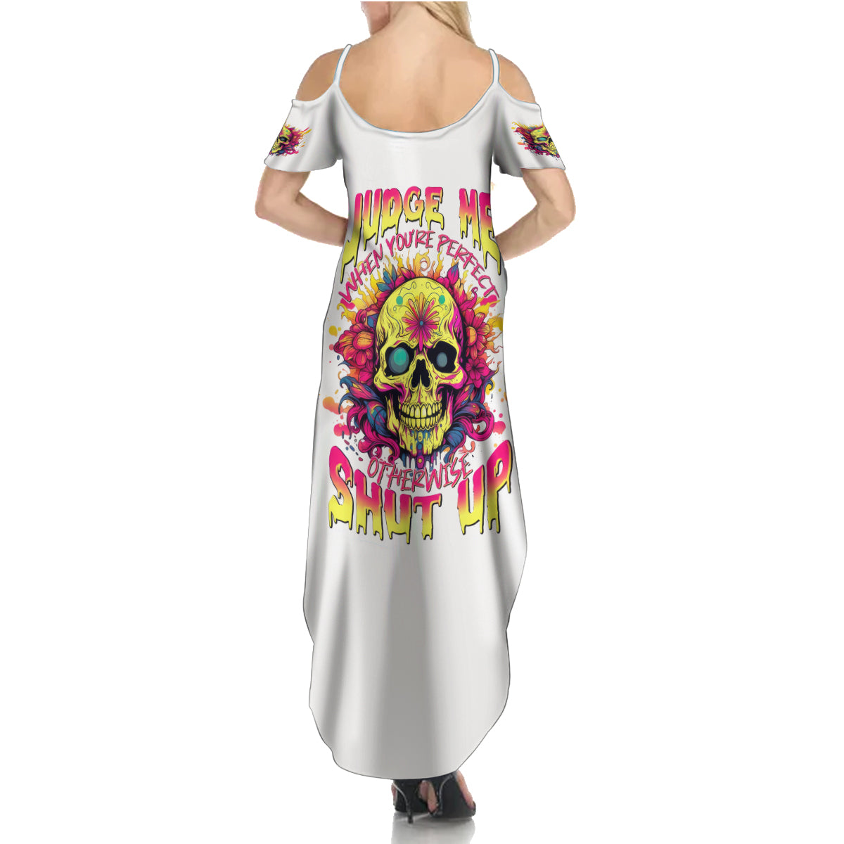 Flower Skull Summer Maxi Dress Judge Me When You're Perfect Otherwise Shut Up - Wonder Print Shop