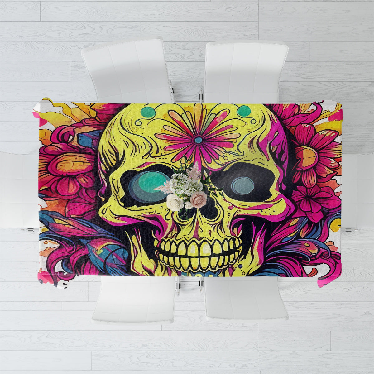 Flower Skull Tablecloth Judge Me When You're Perfect Otherwise Shut Up - Wonder Print Shop