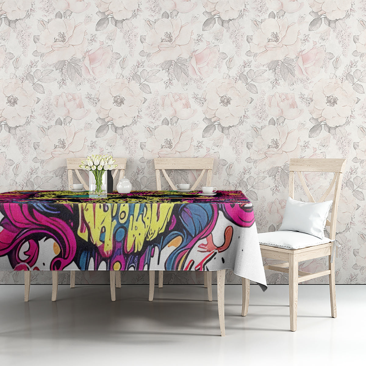 Flower Skull Tablecloth Judge Me When You're Perfect Otherwise Shut Up - Wonder Print Shop