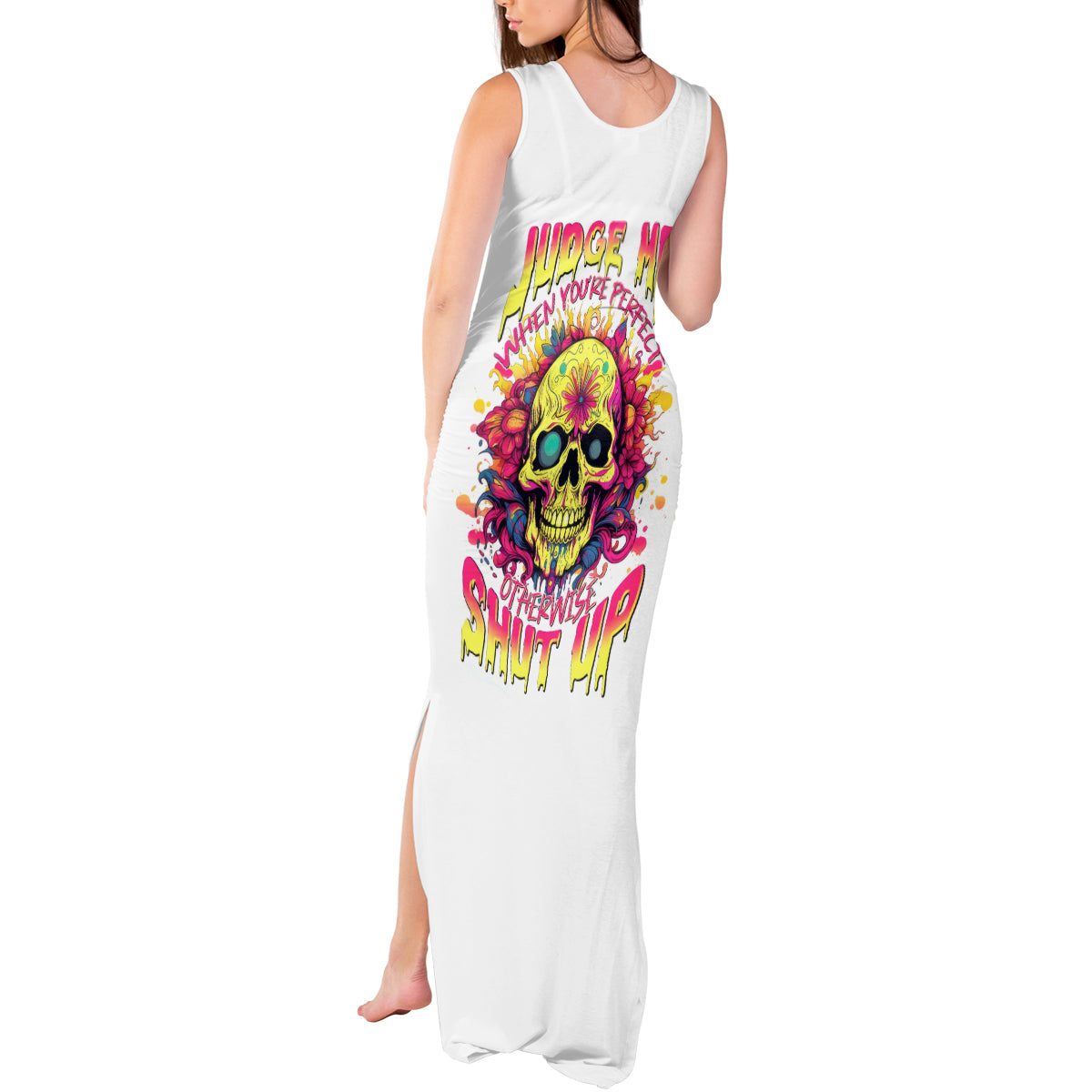 Flower Skull Tank Maxi Dress Judge Me When You're Perfect Otherwise Shut Up - Wonder Print Shop