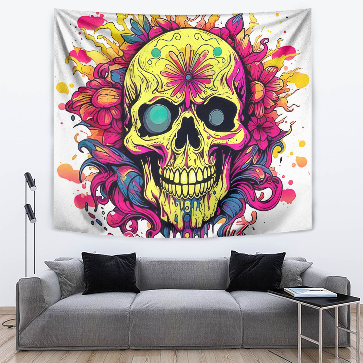 Flower Skull Tapestry Judge Me When You're Perfect Otherwise Shut Up - Wonder Print Shop