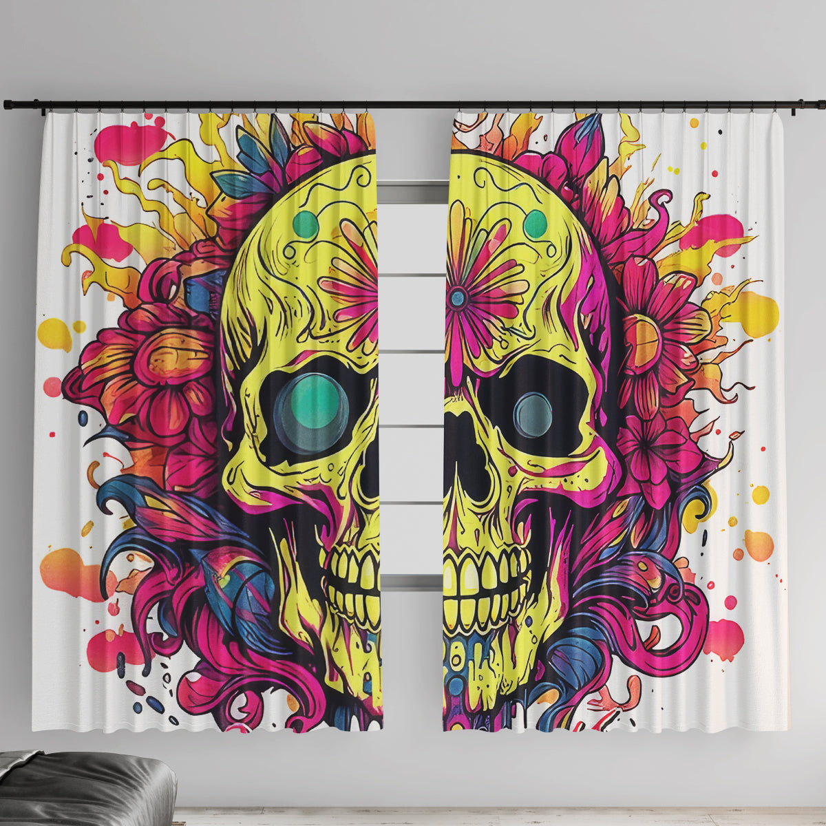 Flower Skull Window Curtain Judge Me When You're Perfect Otherwise Shut Up - Wonder Print Shop