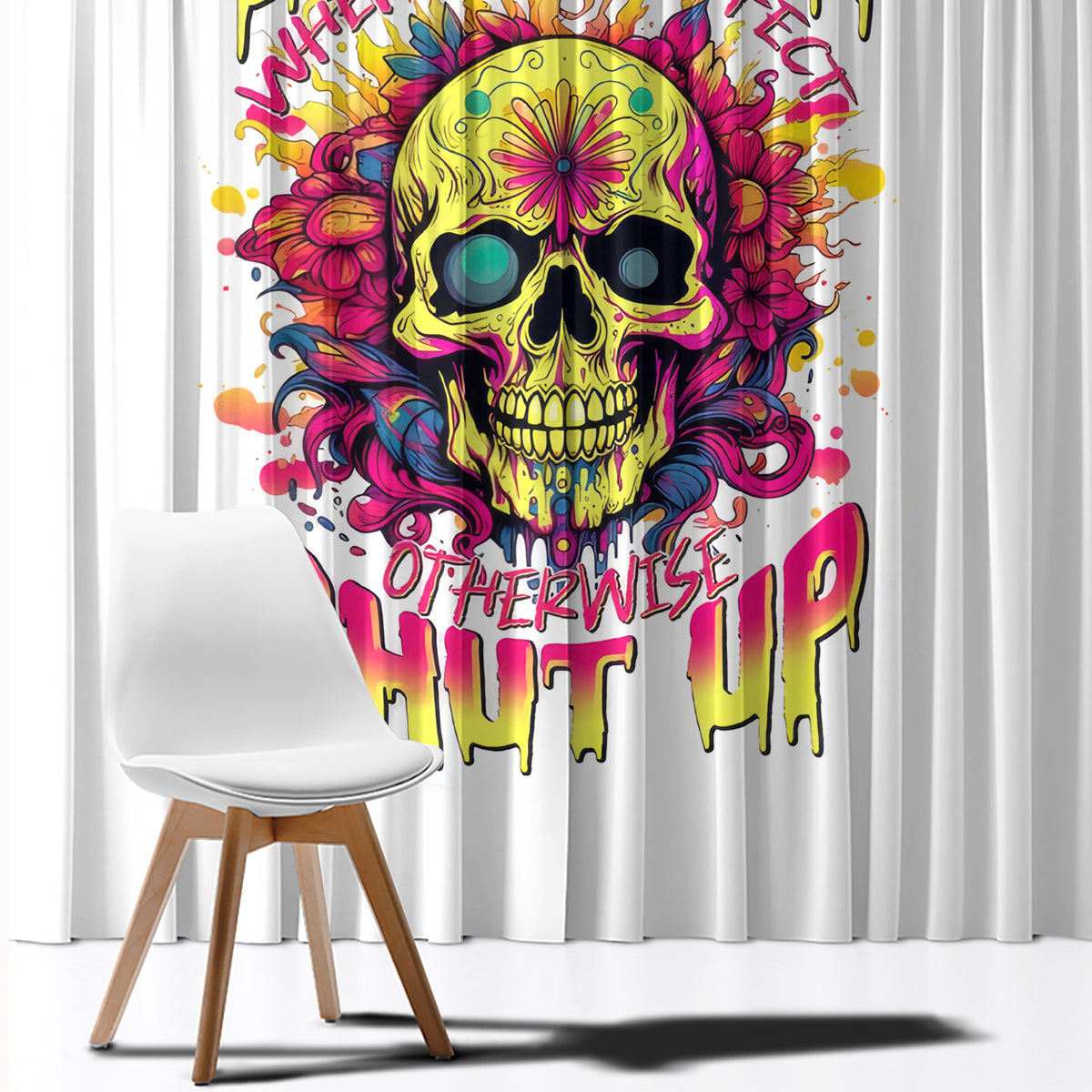 Flower Skull Window Curtain Judge Me When You're Perfect Otherwise Shut Up - Wonder Print Shop