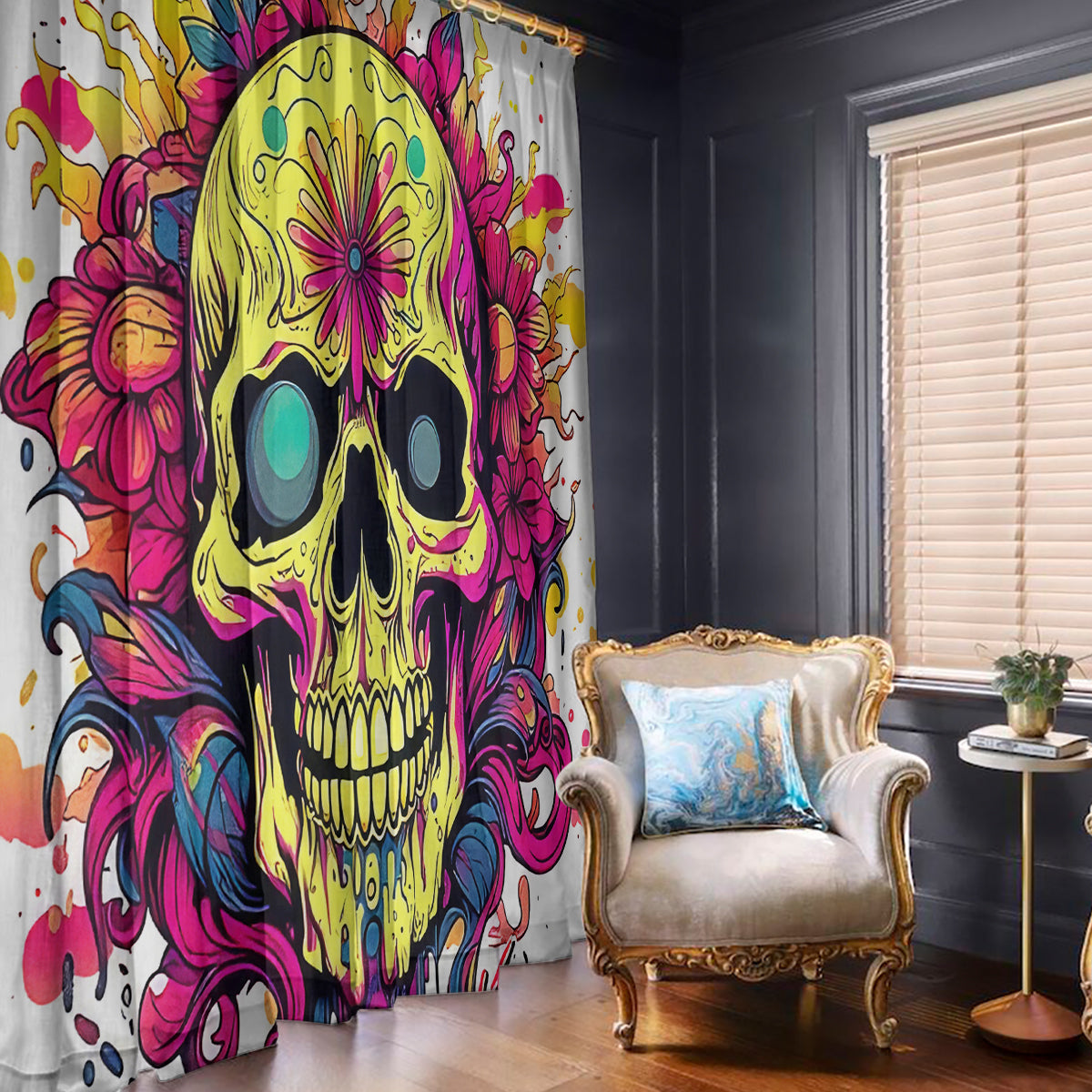 Flower Skull Window Curtain Judge Me When You're Perfect Otherwise Shut Up - Wonder Print Shop
