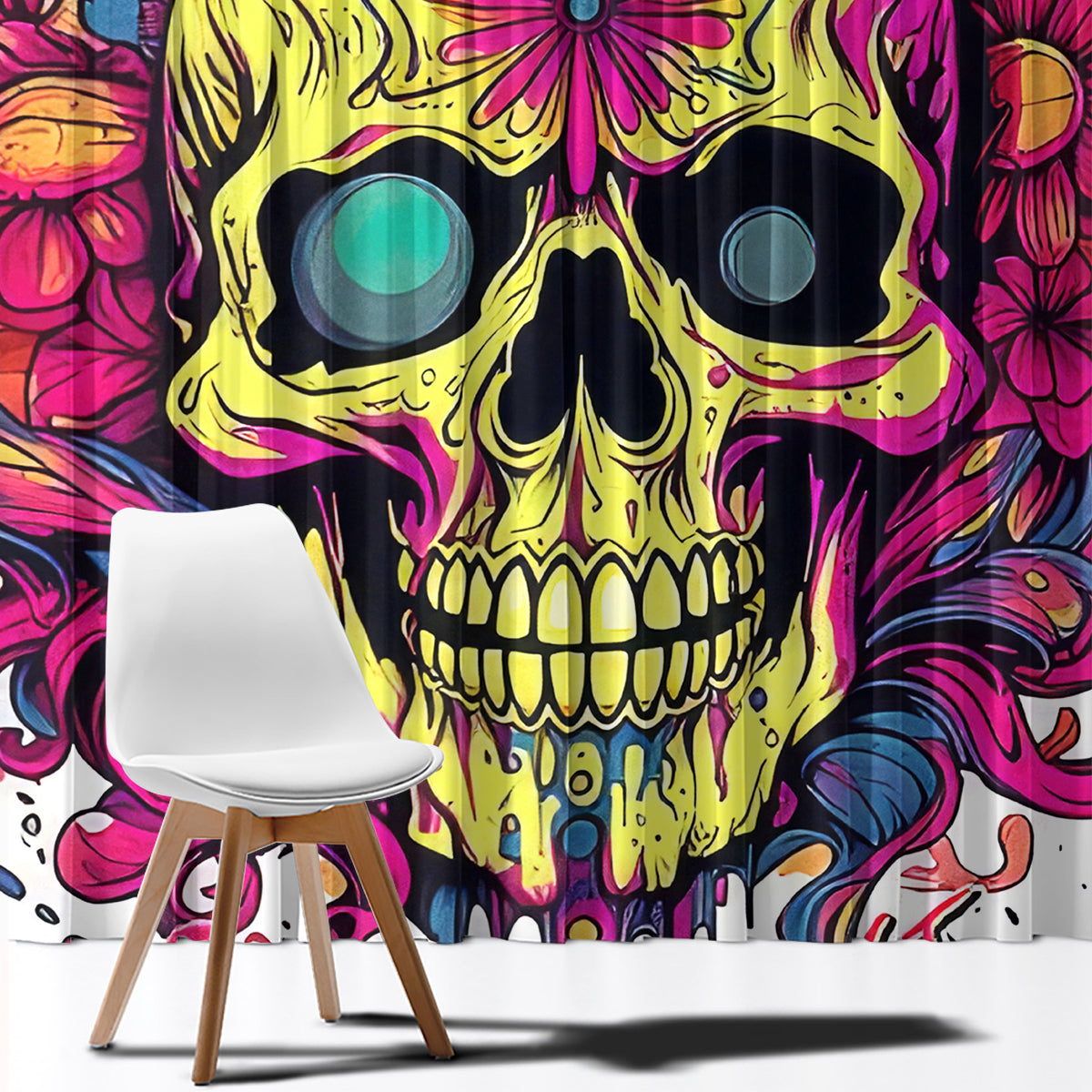 Flower Skull Window Curtain Judge Me When You're Perfect Otherwise Shut Up - Wonder Print Shop