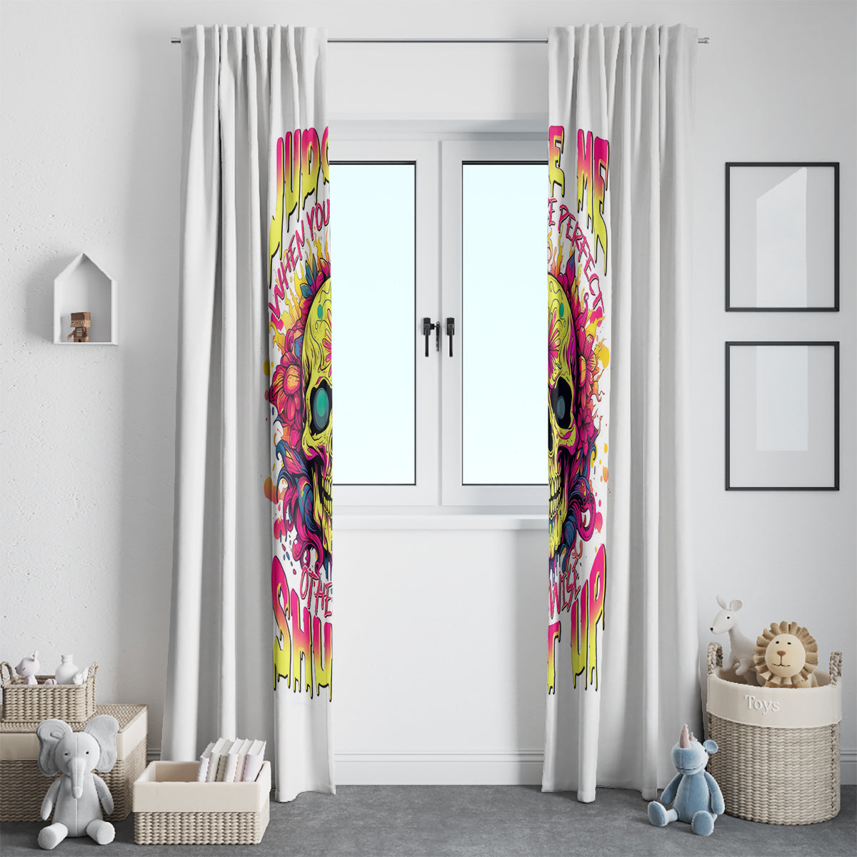Flower Skull Window Curtain Judge Me When You're Perfect Otherwise Shut Up - Wonder Print Shop
