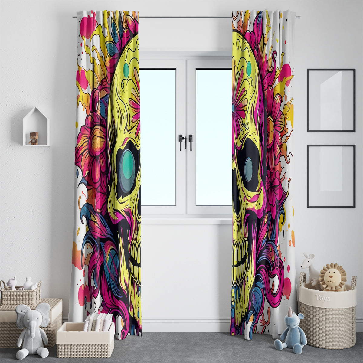 Flower Skull Window Curtain Judge Me When You're Perfect Otherwise Shut Up - Wonder Print Shop