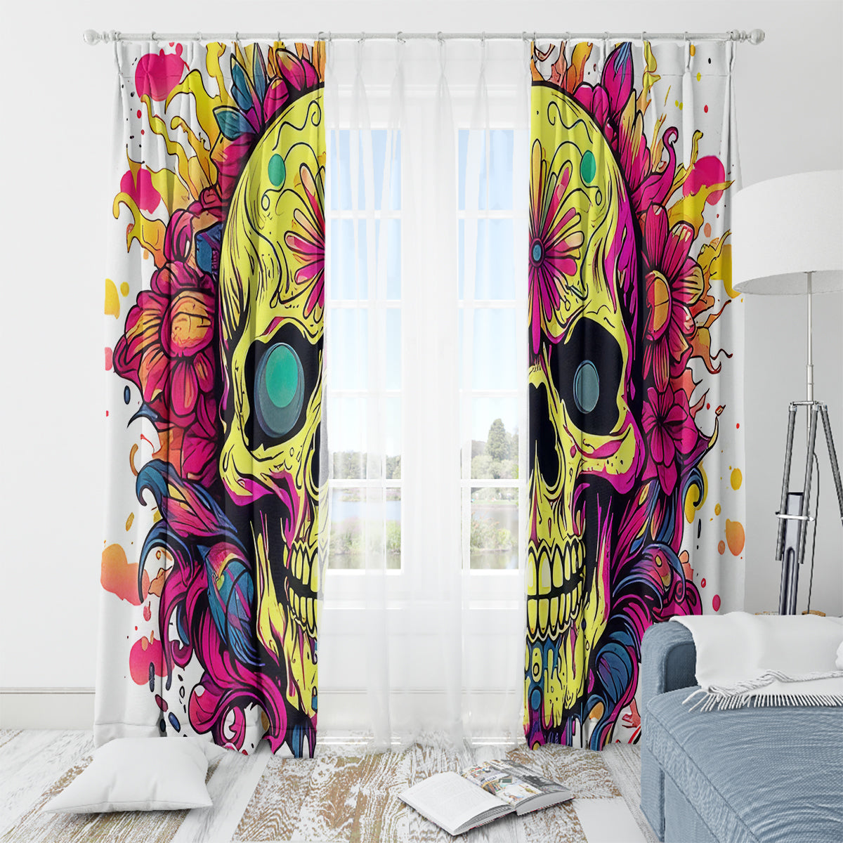 Flower Skull Window Curtain Judge Me When You're Perfect Otherwise Shut Up - Wonder Print Shop