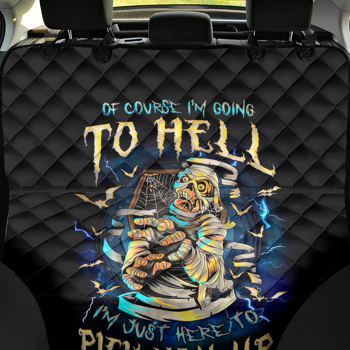 Mummy Skull Back Car Seat Cover I'm Going To Hell to Pick You Up - Wonder Print Shop
