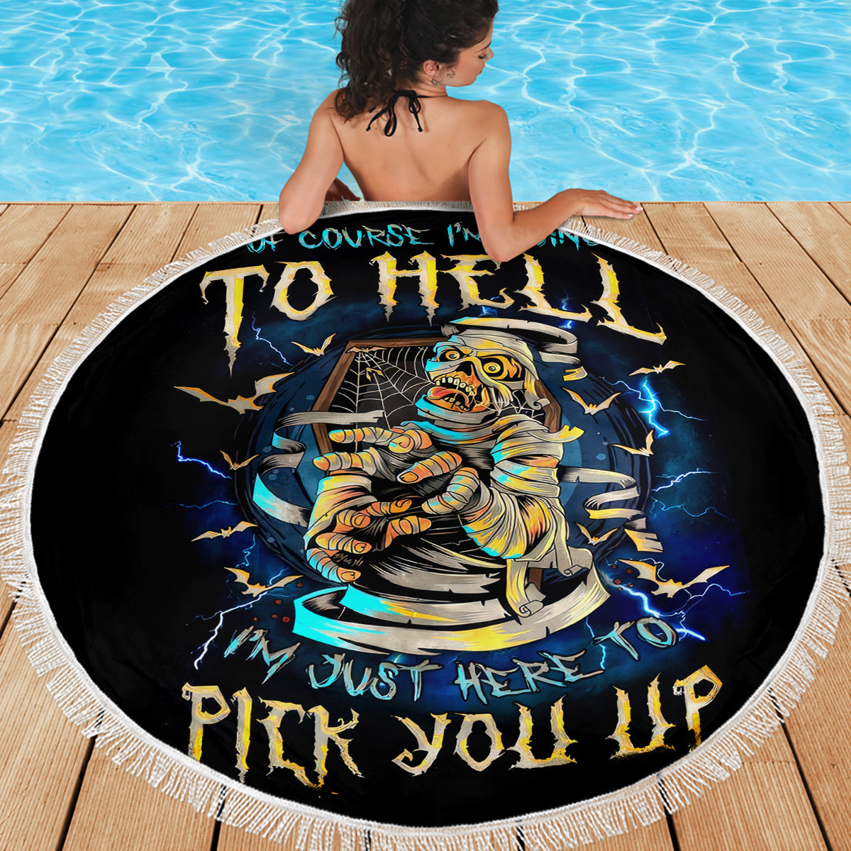 Mummy Skull Beach Blanket I'm Going To Hell to Pick You Up - Wonder Print Shop
