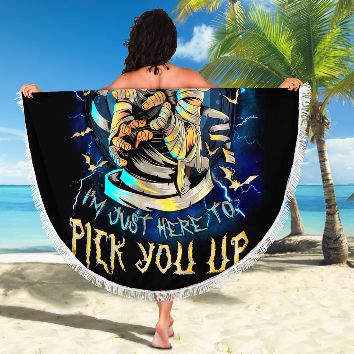Mummy Skull Beach Blanket I'm Going To Hell to Pick You Up - Wonder Print Shop
