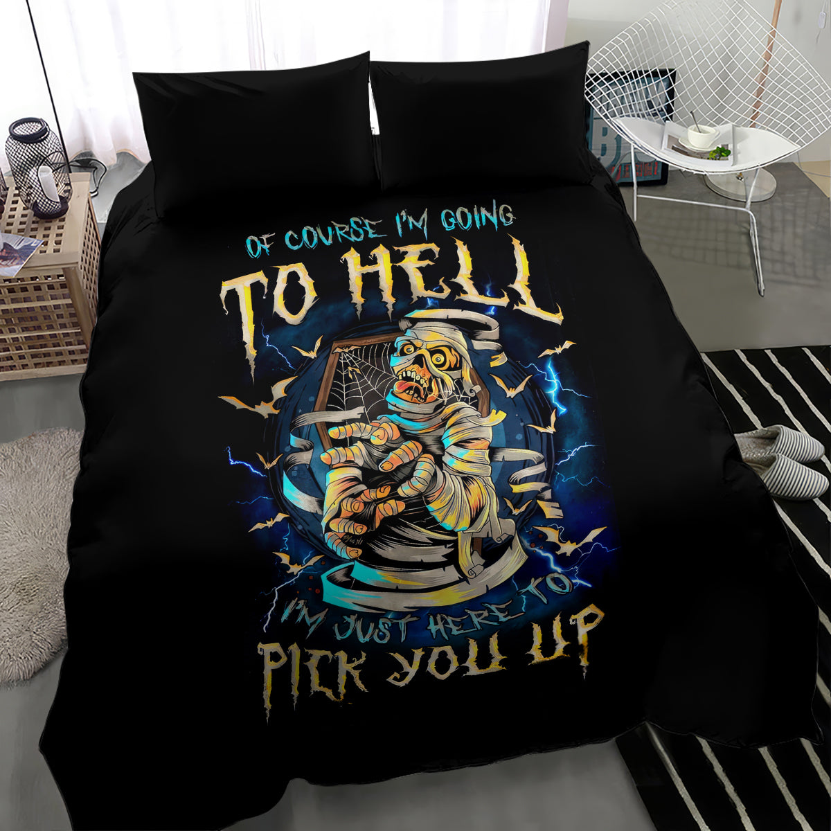 Mummy Skull Bedding Set I'm Going To Hell to Pick You Up - Wonder Print Shop