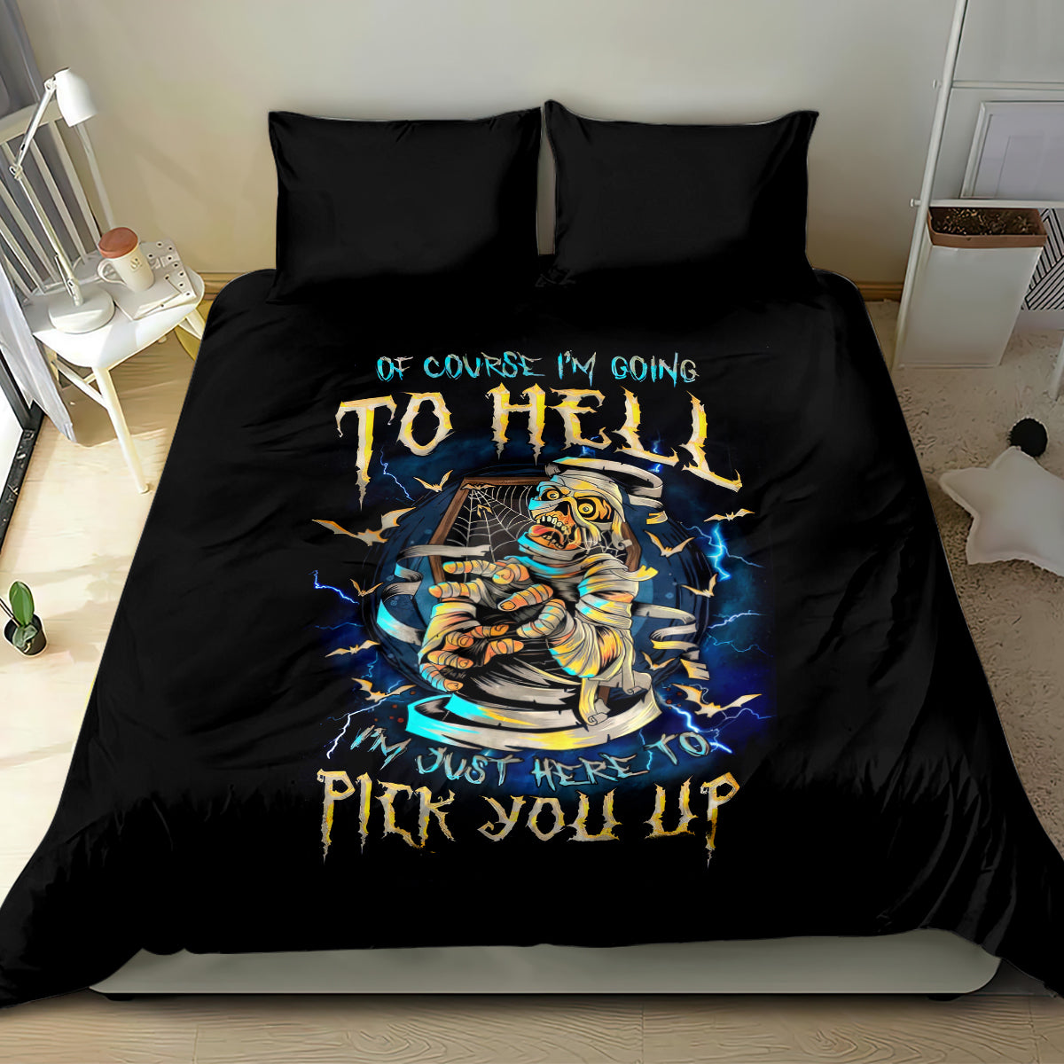 Mummy Skull Bedding Set I'm Going To Hell to Pick You Up - Wonder Print Shop