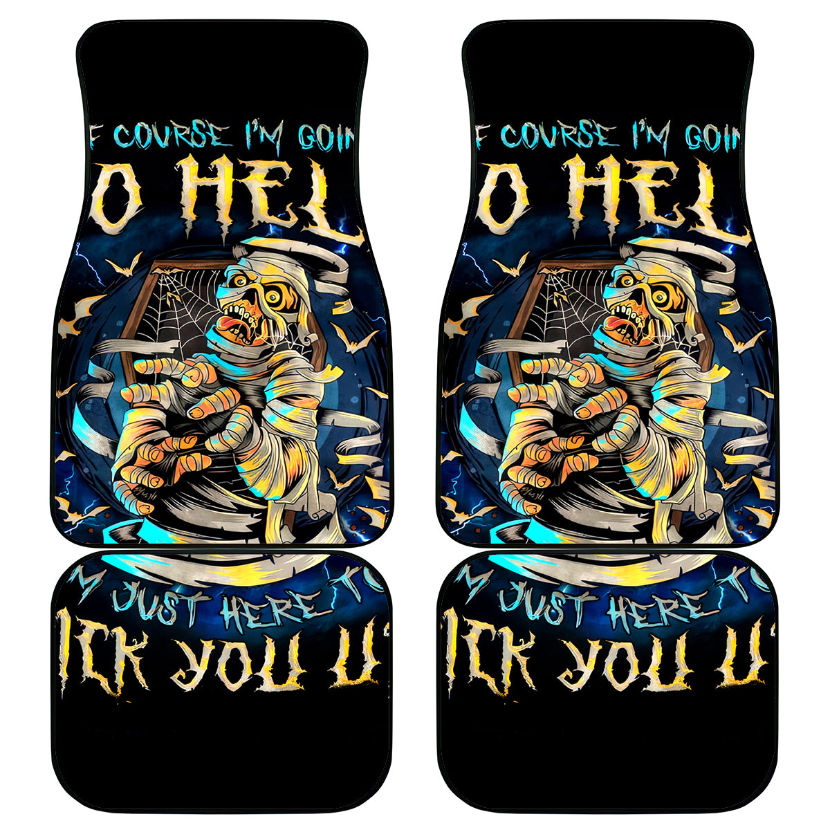 Mummy Skull Car Mats I'm Going To Hell to Pick You Up - Wonder Print Shop