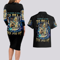 Mummy Skull Couples Matching Long Sleeve Bodycon Dress and Hawaiian Shirt I'm Going To Hell to Pick You Up - Wonder Print Shop