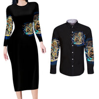 Mummy Skull Couples Matching Long Sleeve Bodycon Dress and Long Sleeve Button Shirts I'm Going To Hell to Pick You Up - Wonder Print Shop