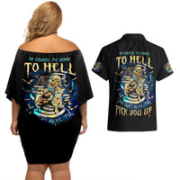Mummy Skull Couples Matching Off Shoulder Short Dress and Hawaiian Shirt I'm Going To Hell to Pick You Up - Wonder Print Shop
