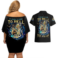 Mummy Skull Couples Matching Off Shoulder Short Dress and Hawaiian Shirt I'm Going To Hell to Pick You Up - Wonder Print Shop