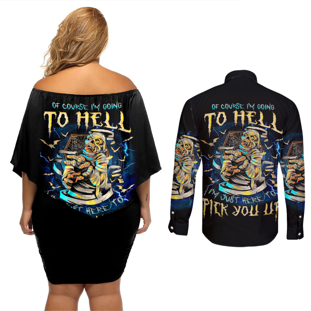 Mummy Skull Couples Matching Off Shoulder Short Dress and Long Sleeve Button Shirts I'm Going To Hell to Pick You Up - Wonder Print Shop