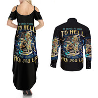Mummy Skull Couples Matching Summer Maxi Dress and Long Sleeve Button Shirts I'm Going To Hell to Pick You Up - Wonder Print Shop