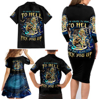 Mummy Skull Family Matching Long Sleeve Bodycon Dress and Hawaiian Shirt I'm Going To Hell to Pick You Up - Wonder Print Shop
