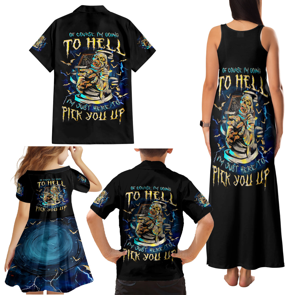 Mummy Skull Family Matching Tank Maxi Dress and Hawaiian Shirt I'm Going To Hell to Pick You Up - Wonder Print Shop