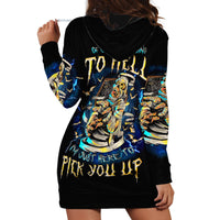 Black hoodie dress with multicolor skeleton skull graphic and kangaroo pocket