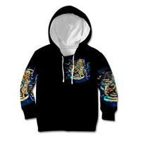 Kids black pullover hoodie with colorful mummy skull graphic and hood drawstring