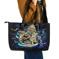 Mummy Skull Leather Tote Bag I'm Going To Hell to Pick You Up - Wonder Print Shop