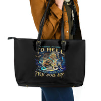 Mummy Skull Leather Tote Bag I'm Going To Hell to Pick You Up - Wonder Print Shop