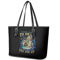 Mummy Skull Leather Tote Bag I'm Going To Hell to Pick You Up - Wonder Print Shop
