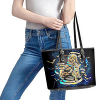 Mummy Skull Leather Tote Bag I'm Going To Hell to Pick You Up - Wonder Print Shop