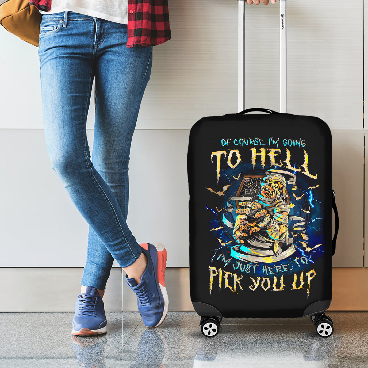 Mummy Skull Luggage Cover I'm Going To Hell to Pick You Up - Wonder Print Shop