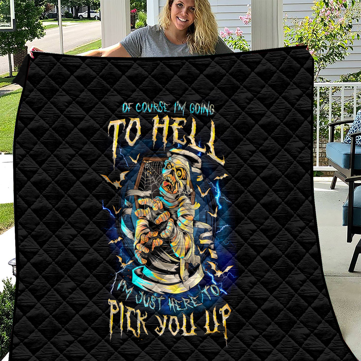 Mummy Skull Quilt I'm Going To Hell to Pick You Up - Wonder Print Shop