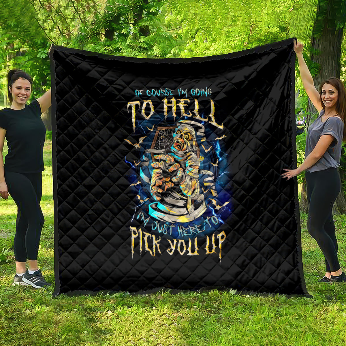 Mummy Skull Quilt I'm Going To Hell to Pick You Up - Wonder Print Shop