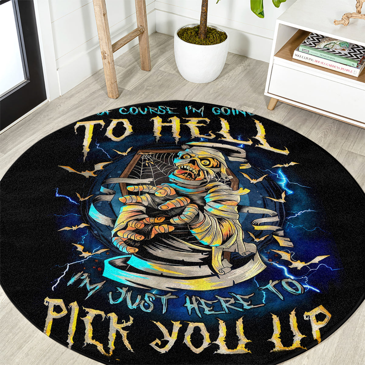 mummy-skull-round-carpet-im-going-to-hell-to-pick-you-up