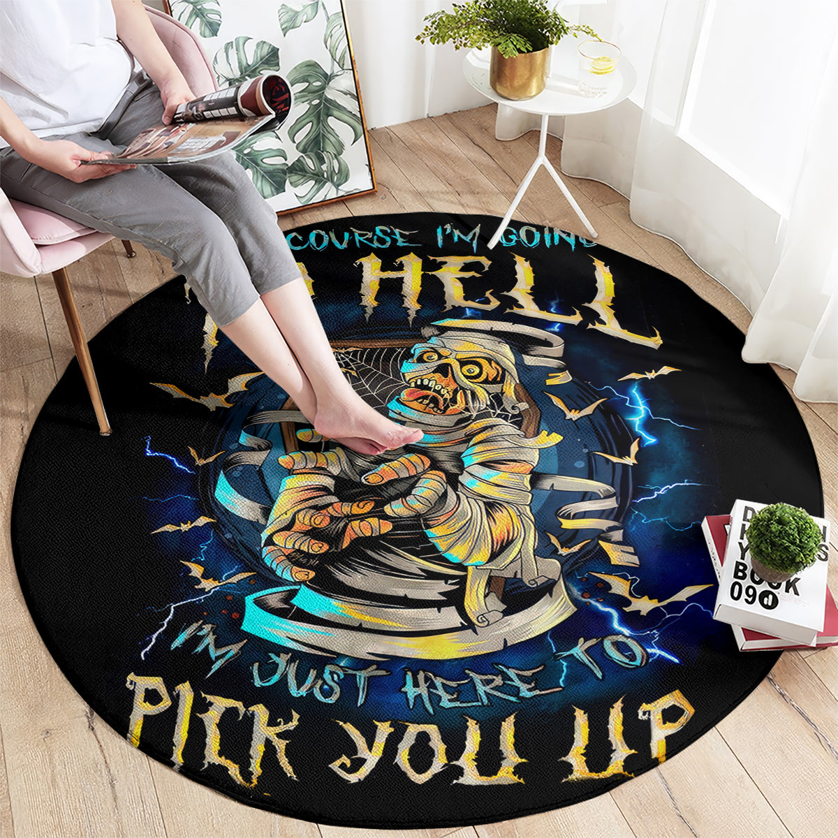 mummy-skull-round-carpet-im-going-to-hell-to-pick-you-up