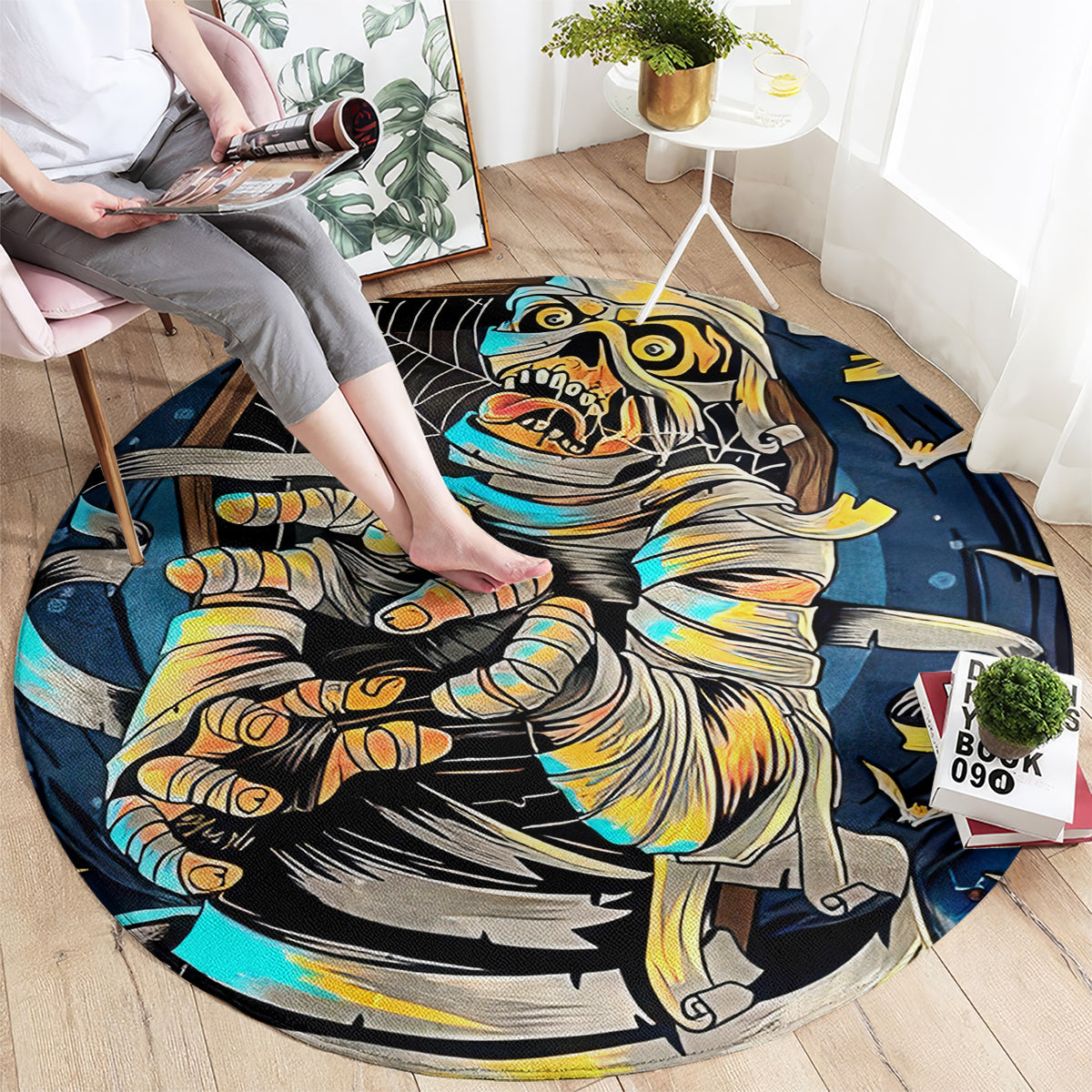Mummy Skull Round Carpet I'm Going To Hell to Pick You Up