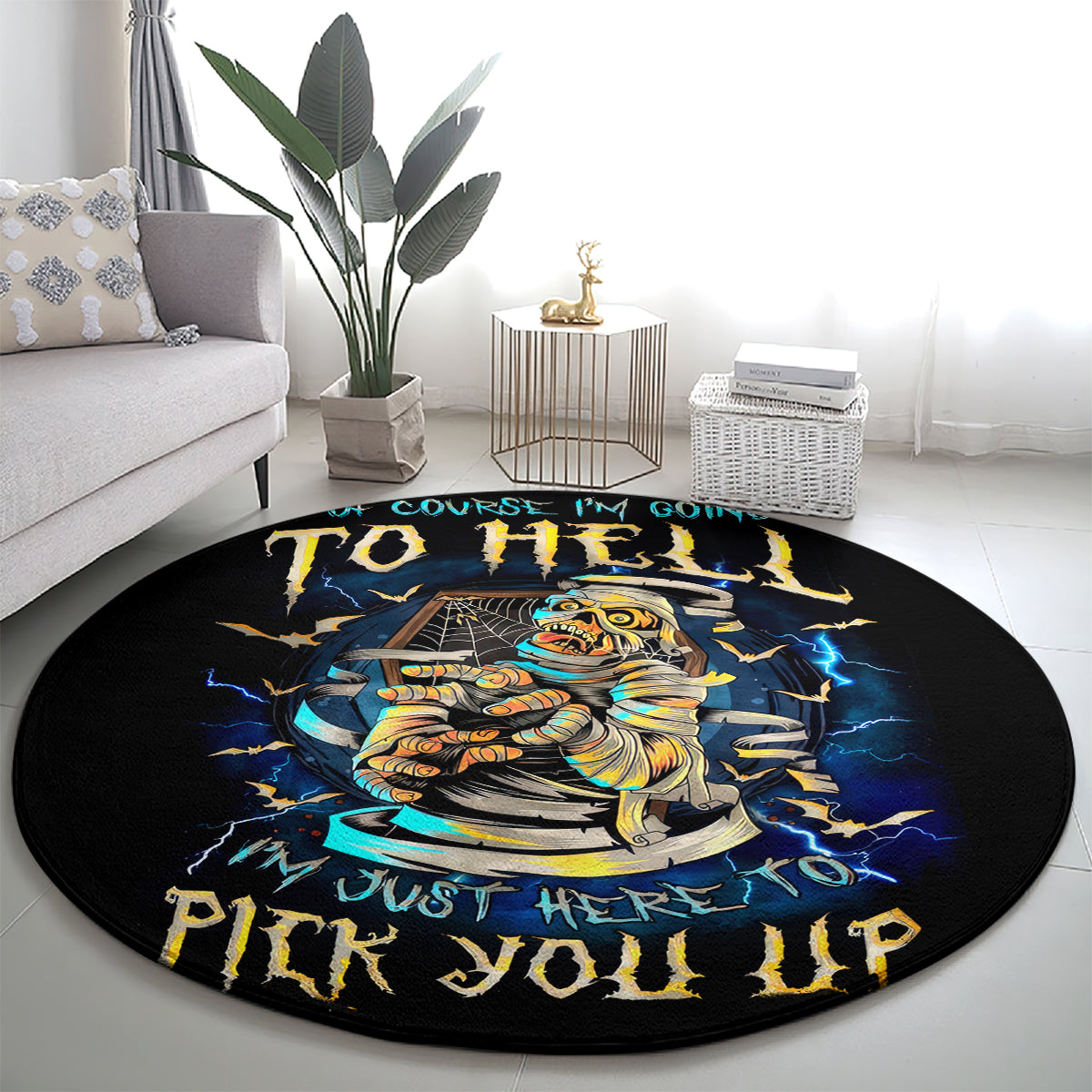 mummy-skull-round-carpet-im-going-to-hell-to-pick-you-up