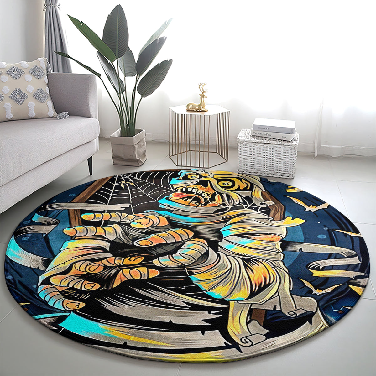 Mummy Skull Round Carpet I'm Going To Hell to Pick You Up