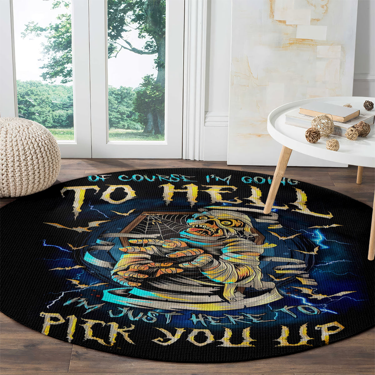 mummy-skull-round-carpet-im-going-to-hell-to-pick-you-up